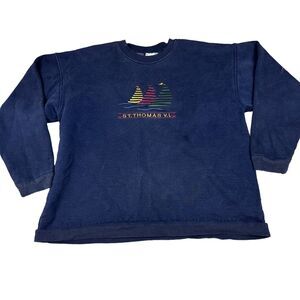 Vintage Basix Size XL Mens Navy Blue St Thomas Embroidered Crewneck Sweatshirt